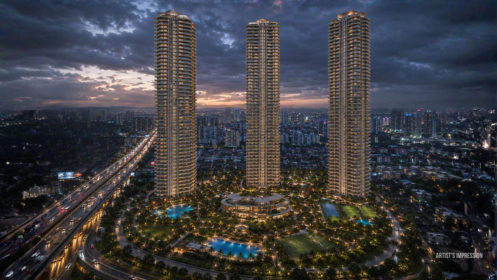 Prestige Thane towers at dusk